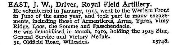 East J W Dvr Royal Field Artillery