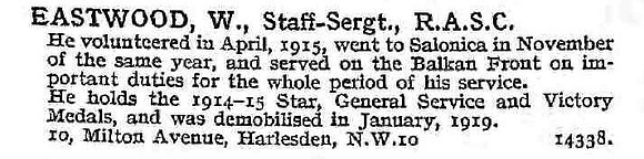 Eastwood W Staff Sergt Army Service Corps