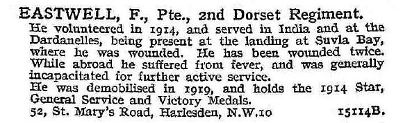 Eastwell F Pte 2nd Dorset Regiment