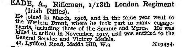 Eade A Rfn 18th London Regiment
