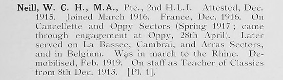 Neill W C H Pte 2nd Highland Light Infantry Photo Available Plate 1