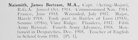 Naismith J B Captain Royal Garrison Artillery Photo Available Plate 1