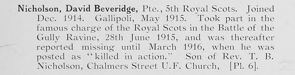 Nicholson D B Pte 5th Royal Scots Photo Avaiable Plate 6