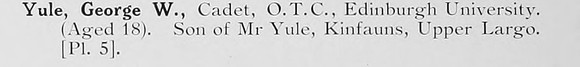 Yule G W Cadet Edinburgh University OTC Photo Available Plate 5