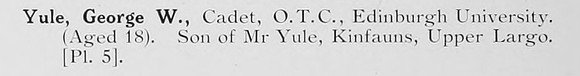 Yule G W Cadet Edinburgh University OTC Photo Available Plate 5