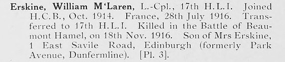 Erskine W M LCpl 17th Highland Light Infantry Photo Available Plate 3