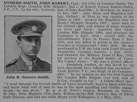 Somers-Smith J R Captain 5th London Regt Obit De Ruvignys Roll Of Honour Vol 2