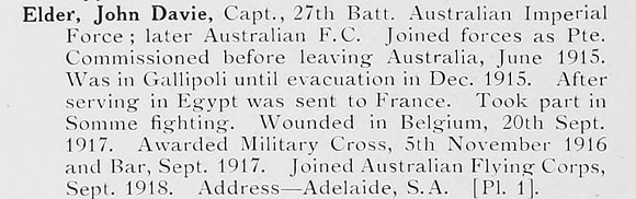 Elder J D Captain 27th Australian Imperial Force Photo Available Plate 1