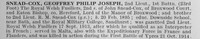 Snead-Cox G P J 2nd Lt 1st Royal Welsh Fusiliers Obit