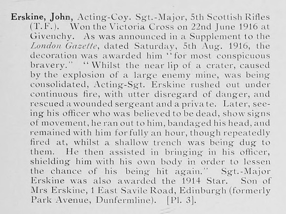 Erskine J Act Coy Sergt Maj VC 5th Cameronians VC Citation Photo Available Plate 3