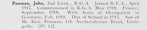 Penman J 2nd Lt Royal Garrison Artillery Photo Available Plate 12