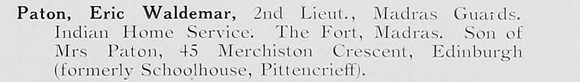 Paton E  2nd Lt Indian Home Service