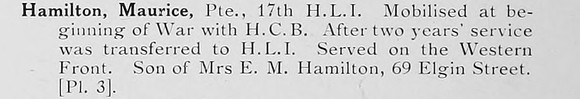 Hamilton M Pte 17th Highland Light Infantry Photo Available Plate 3