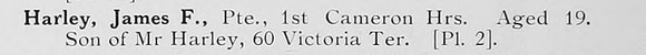 Harley J F Pte 1st Cameron Highlanders Photo Available Plate 2