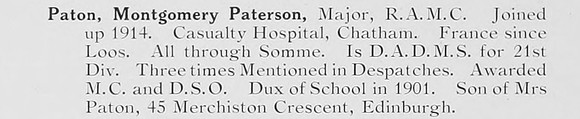 Paton M P Major Royal Army Medical Corps