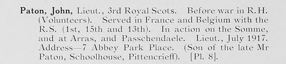 Paton J Lt 3rd Royal Scots Photo Available Plate 8