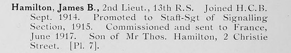 Hamilton J B 2nd Lt 13th Royal Scots Photo Available Plate 7