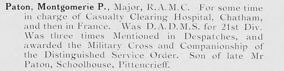 Paton M P Major DSO MC Royal Army Medical Corps