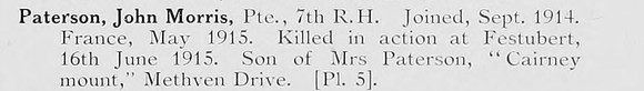 Paterson J M Pte 7th Black Watch Photo Available Plate 5