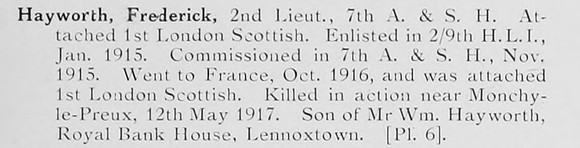 Hayworth F 2nd Lt 7th Argyll And Sutherland Highlanders Attd 1st London Scottish Photo Available Plate 6