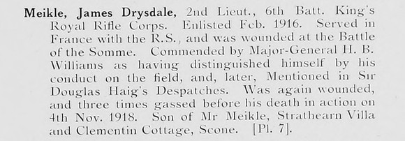 Meikle J D 2nd Lt 6th Kings Royal Rifle Corps Photo Available Plate 7