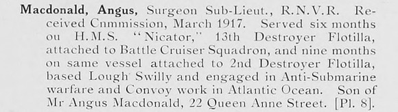 MacDonald A Surg Sub Lt HMS Nicator Royal Naval Volunteer Reserve Photo Available Plate 8