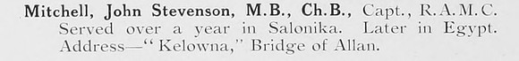 Mitchell J S Captain Royal Army Medical Corps