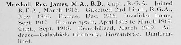 Marshall J Captain Royal Garrison Artillery