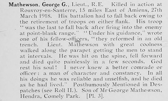 Mathewson G G Lt Royal Engineers Photo Available Plate 3