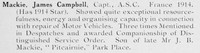 Mackie J C Captain Army Service Corps