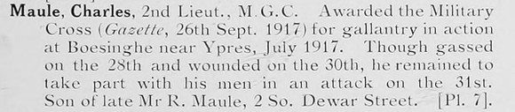 Maule C 2nd Lt Machine Gun Corps MC Photo Available Plate 7