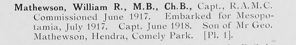Mathewson W R Captain Royal Army Medical Corps Photo Available Plate 1