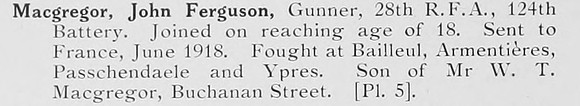 MacGregor J F Gnr Royal Field Artillery Photo Available Plate 5