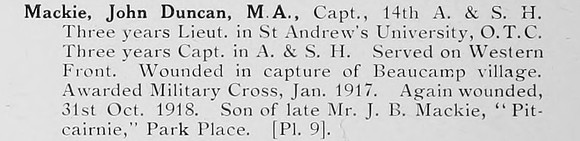 Mackie J D Captain 14th Argyll And Sutherland Highlanders Photo Available Plate 9
