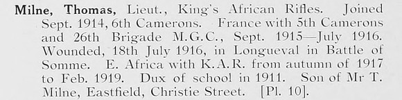 Milne T Lt 5th Cameron Highlanders Attd Kings African Rifles Photo Available Plate 10