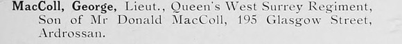 MacColl G Lt Queens Royal West Surrey Regiment
