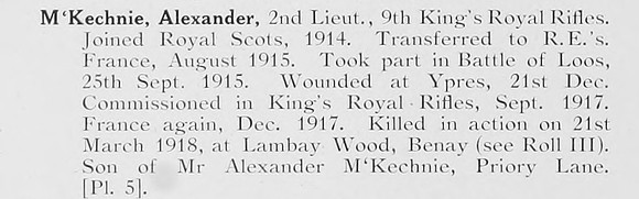 McKechnie A 2nd Lt 9th Kings Royal Rifle Corps Photo Available Plate 5