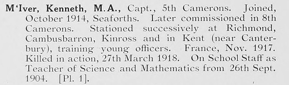McIver K Captain 5th Cameron Highlanders Photo Available Plate 1