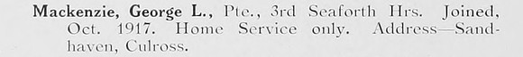 Mackenzie G L Pte 3rd Seaforth Highlanders