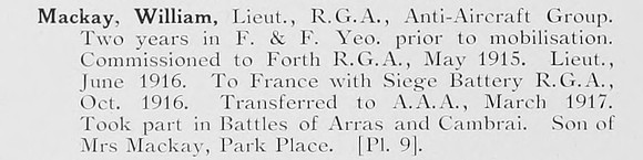 MacKay W Lt Royal Garrison Artillery Photo Available Plate 9