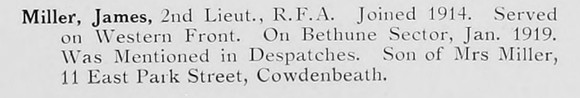 Miller J 2nd Lt Royal Field Artillery