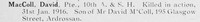 MacColl D Pte 10th Argyll And Sutherland Highlanders