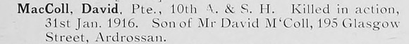 MacColl D Pte 10th Argyll And Sutherland Highlanders