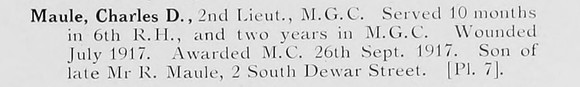 Maule C D 2nd Lt Machine Gun Corps Photo Available Plate 7