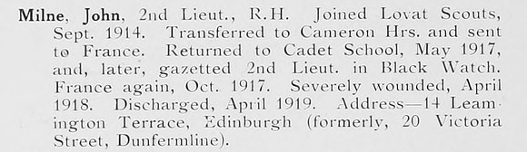 Milne J 2nd Lt Black Watch