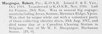 MacGregor R Pte Kings Own Scottish Borderers Photo Available Plate 9