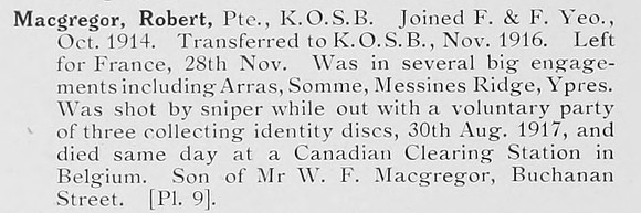 MacGregor R Pte Kings Own Scottish Borderers Photo Available Plate 9