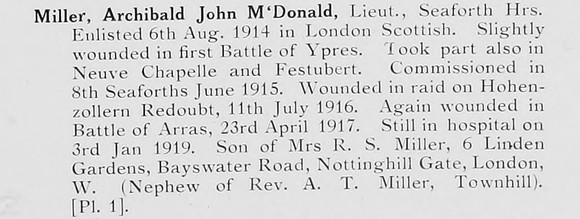 Miller A J M Lt Seaforth Highlanders Photo Available Plate 1