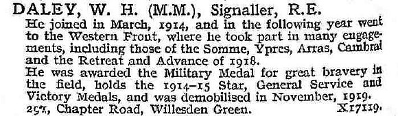 Daley W H Sig MM Royal Engineers
