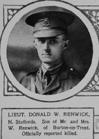 Renwick D W Lt 1st North Staffs Regiment The Illustrated London News 14th Jul 1917